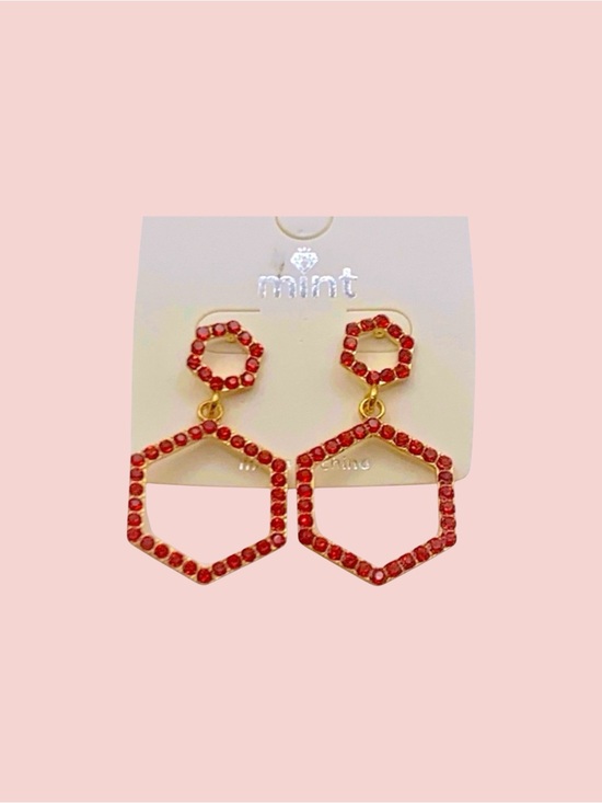 Mint Jewelry - Mint Gold Plated & Red Crystal Octagon Costume Jewelry Earrings